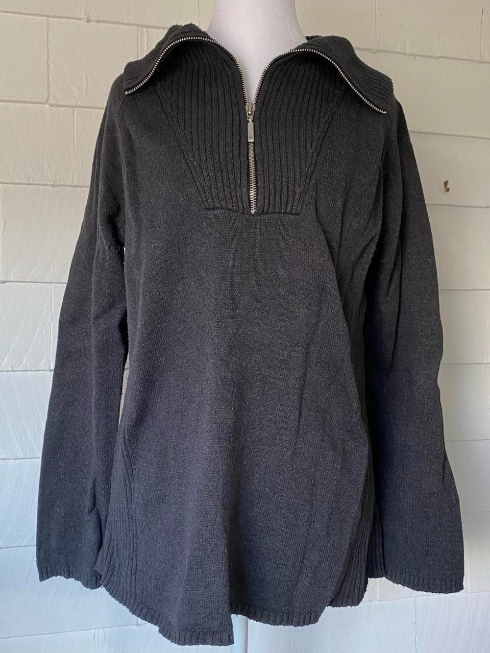 Vintage Eddie Bauer Half Zip Grey Turtleneck Sweater Knit Large Mens Unisex Golf